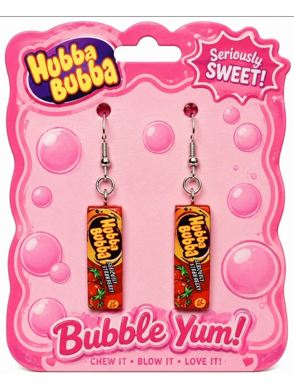 Mini Hubba Bubba Strawberry Bubble Gum Novelty Foodie Hypoallergenic Earrings